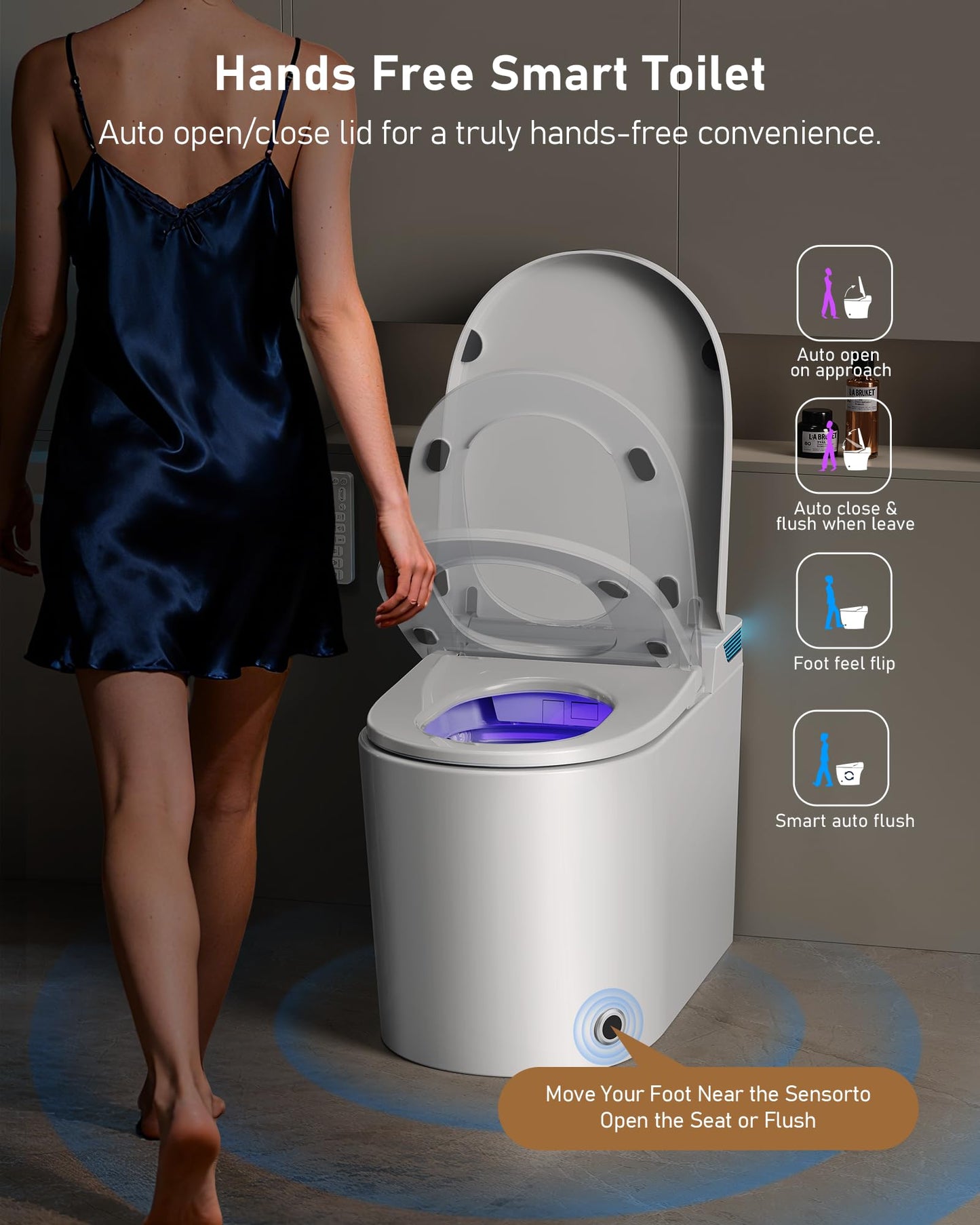 Smart Toilet with Bidet Built-In-Tank: Water Temp Adjustable Bidet Toilet with Child Seat, Heated Seat Modern Toilet, One Piece Toilets with Dryer Remote Foot Sensor Foam, Auto Lid&Seat, ADA Comfort