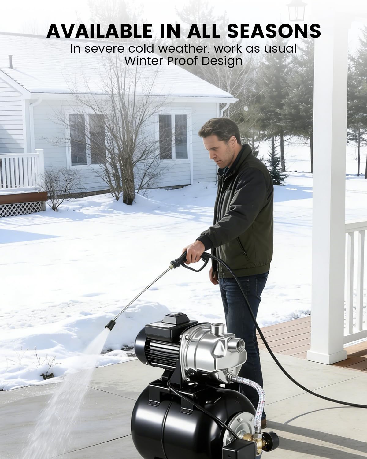 Powerful 1.6HP Shallow Well Pump with Pressure Tank, 1320GPH High Flow, 164ft Max Head, Stainless Steel Construction, Auto Pressure Switch - Ideal for Home/Farm/Garden/Yard Water Supply (Black)