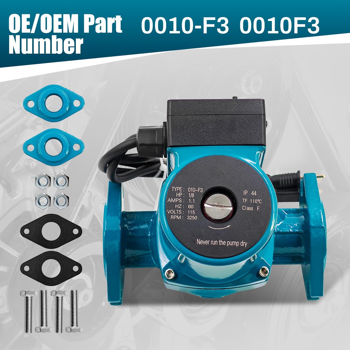 Raodelupe 0010-F3 Cast Iron Cartridge Circulator Pump 1/8HP 115V Compatible with Taco Circulator Pump 0010F3