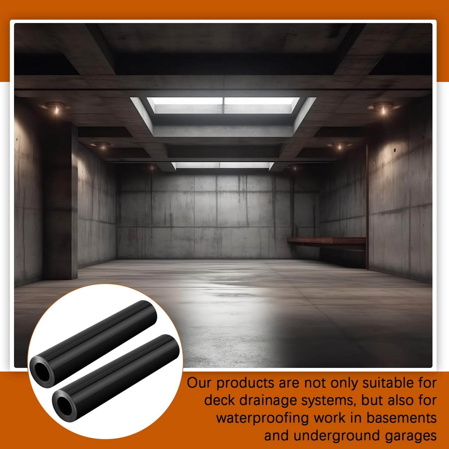 Pangda 8 Rolls 16 ft x 19.69 Inches Black Under Deck Drainage System Bulk HDPE Waterproofing Membrane Trough Black Rain Deck Drainage System Trough Unders Systems Outdoor for Underdeck Ceiling
