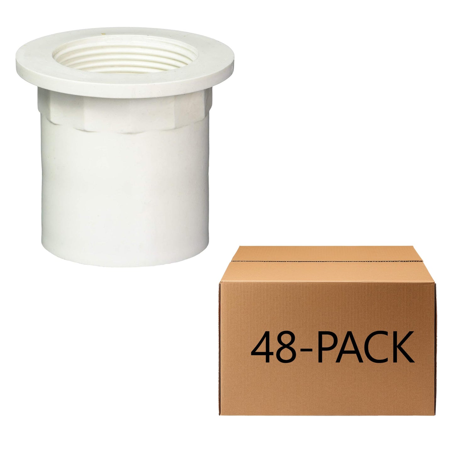 Westbrass 442P-48 1-1/2" NPMS Thread x 2-1/2" Straight Tub Drain Adapter with Slip Inlet, Sch 40 PVC White (48-Pack)