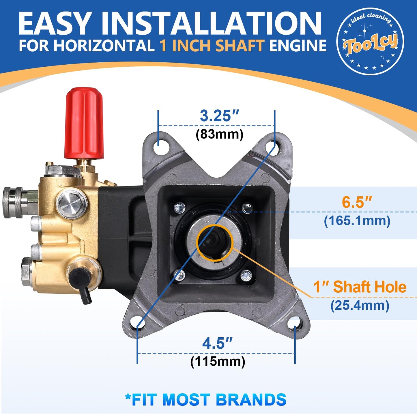 TOOLCY Pressure Washer Pump 3600-4400 PSI Max, 4 GPM Triplex Plunger Pressure Pump, Horizontal 1 inch Shaft Gas Power Washer Pump with Pressure Adjustment Unloader, Direct Drive