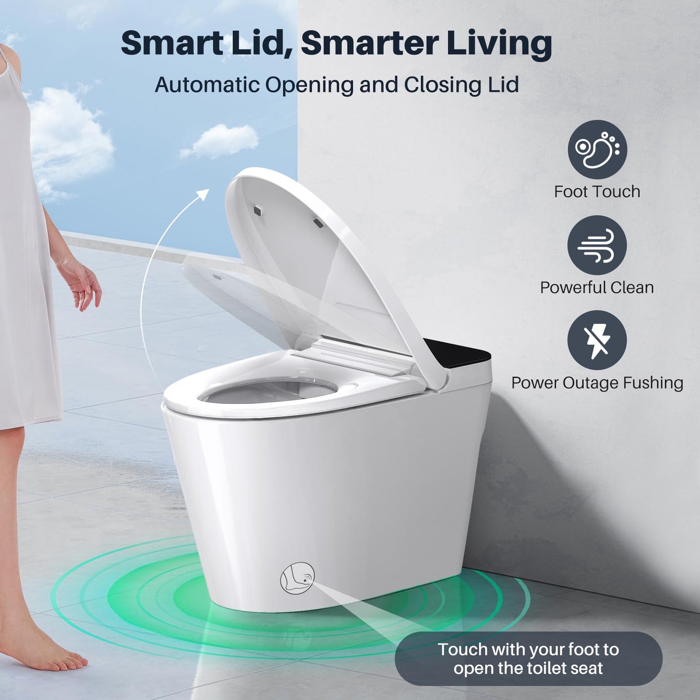 Bazyths Smart Toilet with Bidet Built in Tank, Auto Open Close Lid, Heated Seat Foot Sensor, Rear & Feminine Wash Warm Water Air Dryer Self Cleaning, 12" Rough In, One-Piece Elongated (ZY695A)