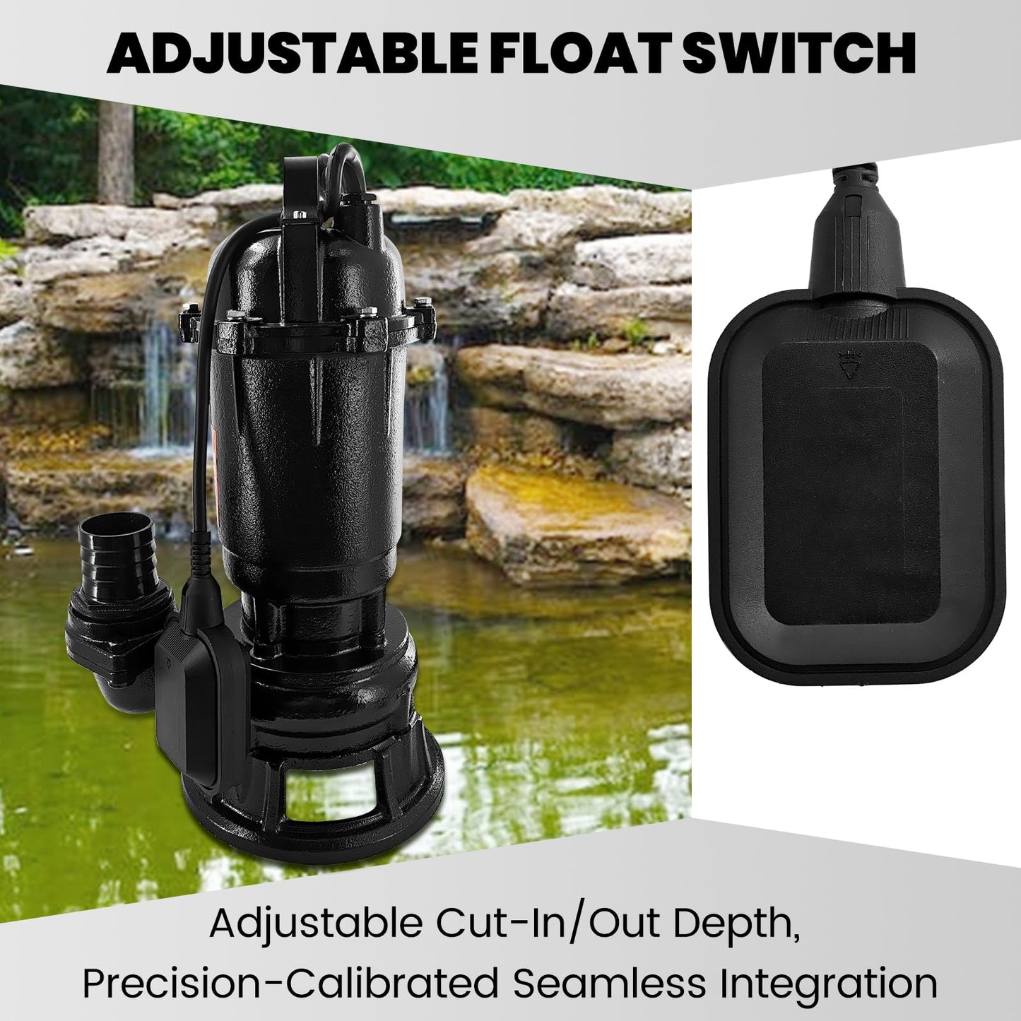 Yutmatin 2HP 110V Sewage Grinder Pump W/Blades, 6498GPH Cast Iron Effluent Pump W/ 66ft Hose and Automatic Float Switch, 1500W 2'' NPT Discharge, For Sump Basin, Basement, Residential Sewage