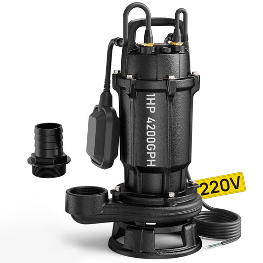Aquastrong 1 HP Sewage Grinder Pump, 4200 GPH Sewage Pump 2 inch Discharge, Cast Iron Sump Pump Submersible with Auto Float Switch for Basement Sump Basin and Sewage Well, Dark