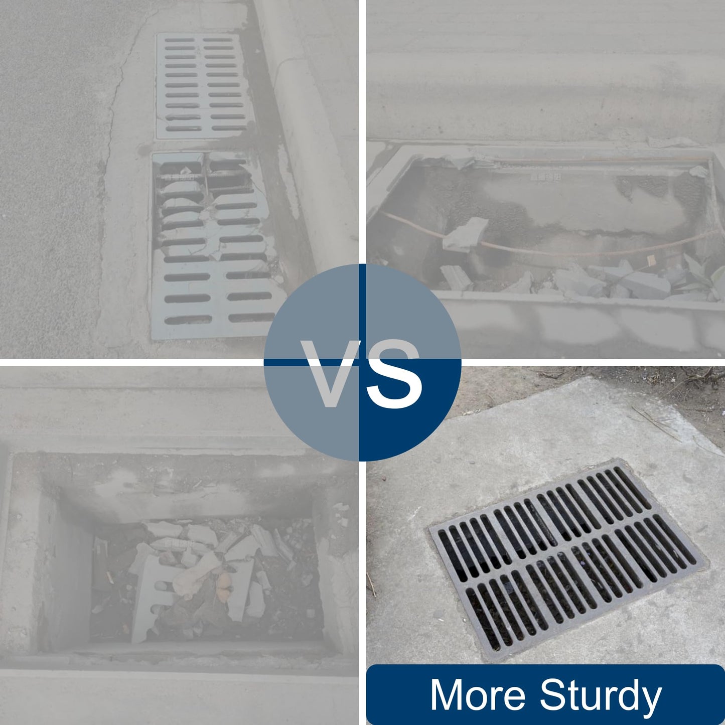 TIANYAMAI Cast Iron Drain Grate 16x16 in for Vodaland Catch Basin, B-Class 28100 lbs Heavy-Duty Driveway Channel Cover, Outdoor Trench Drainage Grate, Square Metal Sewer Cover 4pcs (True 15.4x15.4)