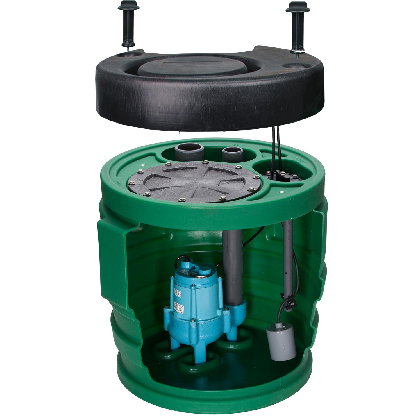 Little Giant 9JF3V2D Pit Plus JR Sewage Basin System with 115-Volt, 4/10 HP, 6000 GPH 9SC-CIM Sewage Pump, Float Switch with 20-Ft. Cord, 3-inch Vent, 2-inch Discharge, Green/Blue/Black, 509679