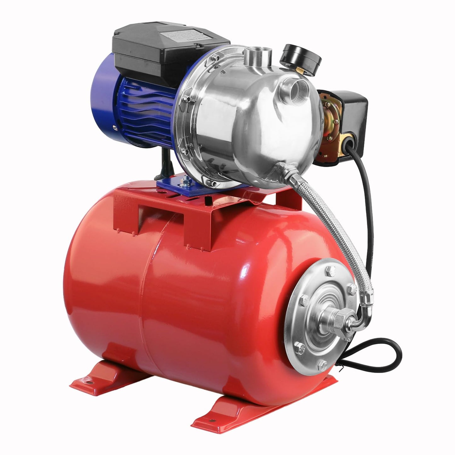 Rioflybee 1.5 HP Shallow Well Pump with Pressure Tank, 1320 GPH 115V Water Transfer Household Draining Irrigation Pumps, Automatic Water Booster Jet Pump Garden Pump for Home Garden Lawn Farm