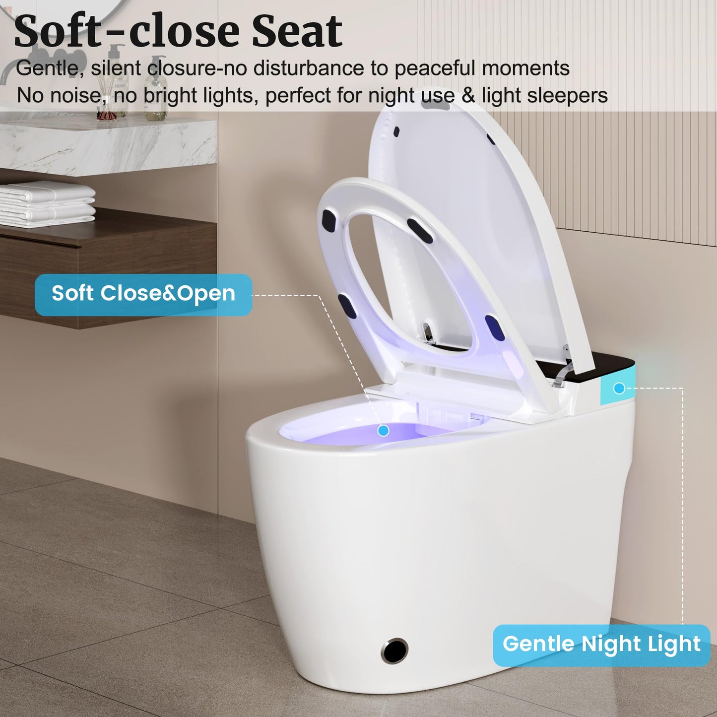 Smart Toilet with Auto Flush and Heated Seat, Electric Tankless Toilets with Dual Flush Remote - Pre-Wetting, One Piece Toilet for Bathrooms Soft-Close Seat & Lid, Night Light, LED Display