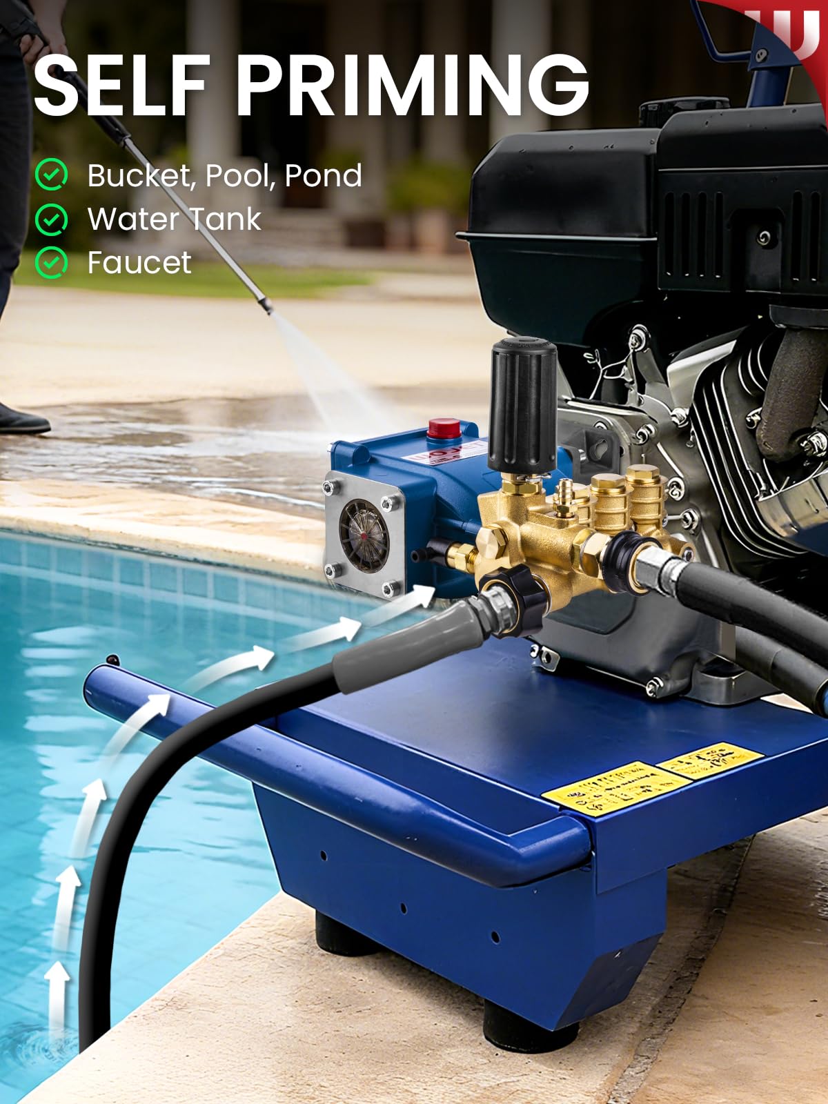 WOJET Triplex Plunger Pressure Washer Pump, 3600PSI 2.7GPM, 3/4" Shaft, Self-Priming, Horizontal Replacement Pump Kit for Honda GX160 GX190 GX200, Dewalt 3000PSI, Simpson 90037, Generac 5-7HP Engines