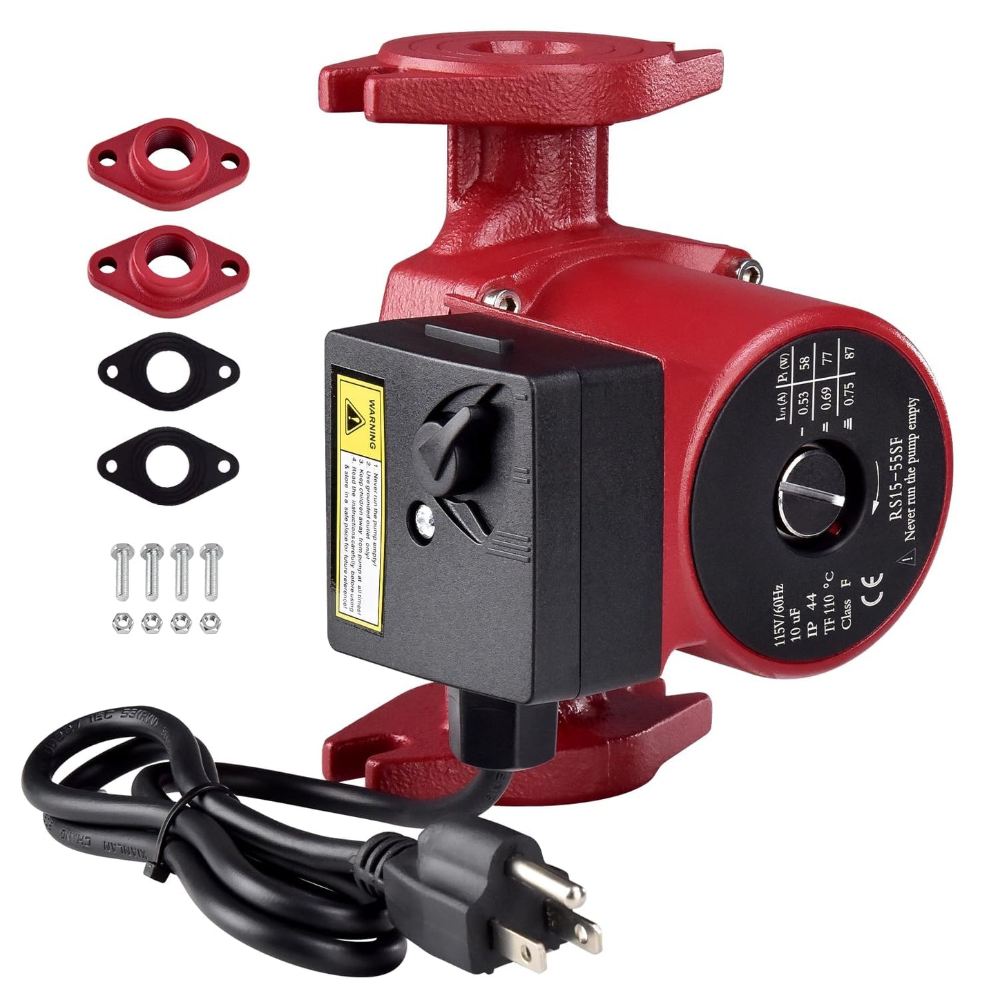 Talspity UPS15-55SFC Stainless Steel Water Circulator Pump 59896773, 3-Speed 1/12HP 115V 60Hz High-Efficiency Water Recirculating Pump for Hydronic, Radiant Floor & Domestic Hot Water Systems