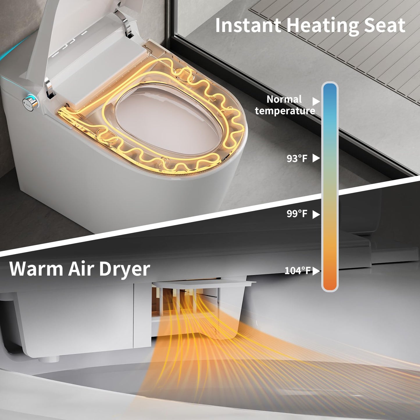 Smart Toilet with Bidet Built in, Bidet Toilet with Heated Seat and Night Light, One Piece Toilet for Bathroom, UV-C light, Foam Shield, Dual Flush - Manual Lid/Seat