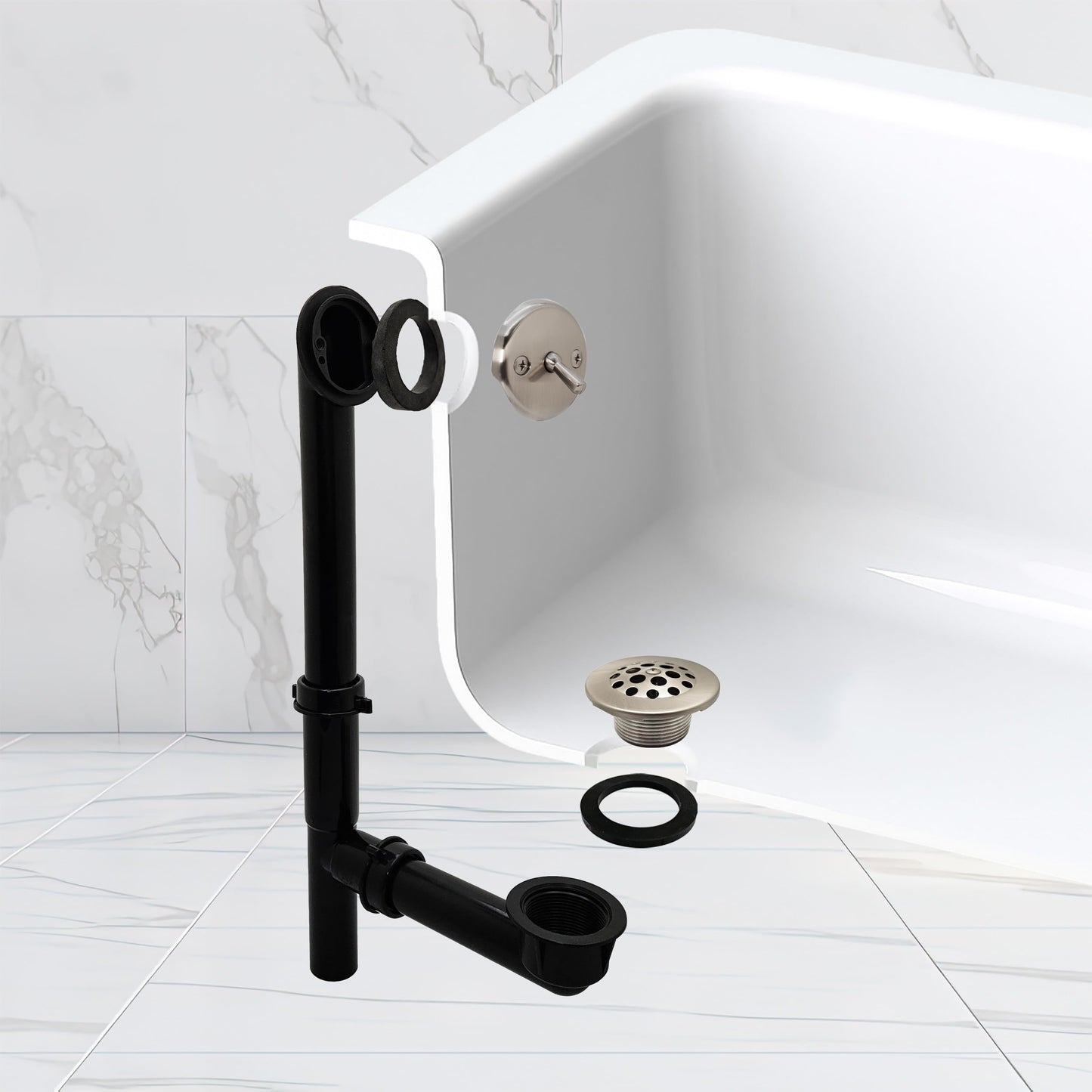 Westbrass Y592144-4-07 1-1/2" x 14" Black Tubular Bath Waste & Overflow Assembly with Trip Lever and Beehive Strainer Grid Drain, Satin Nickel (4-Pack)