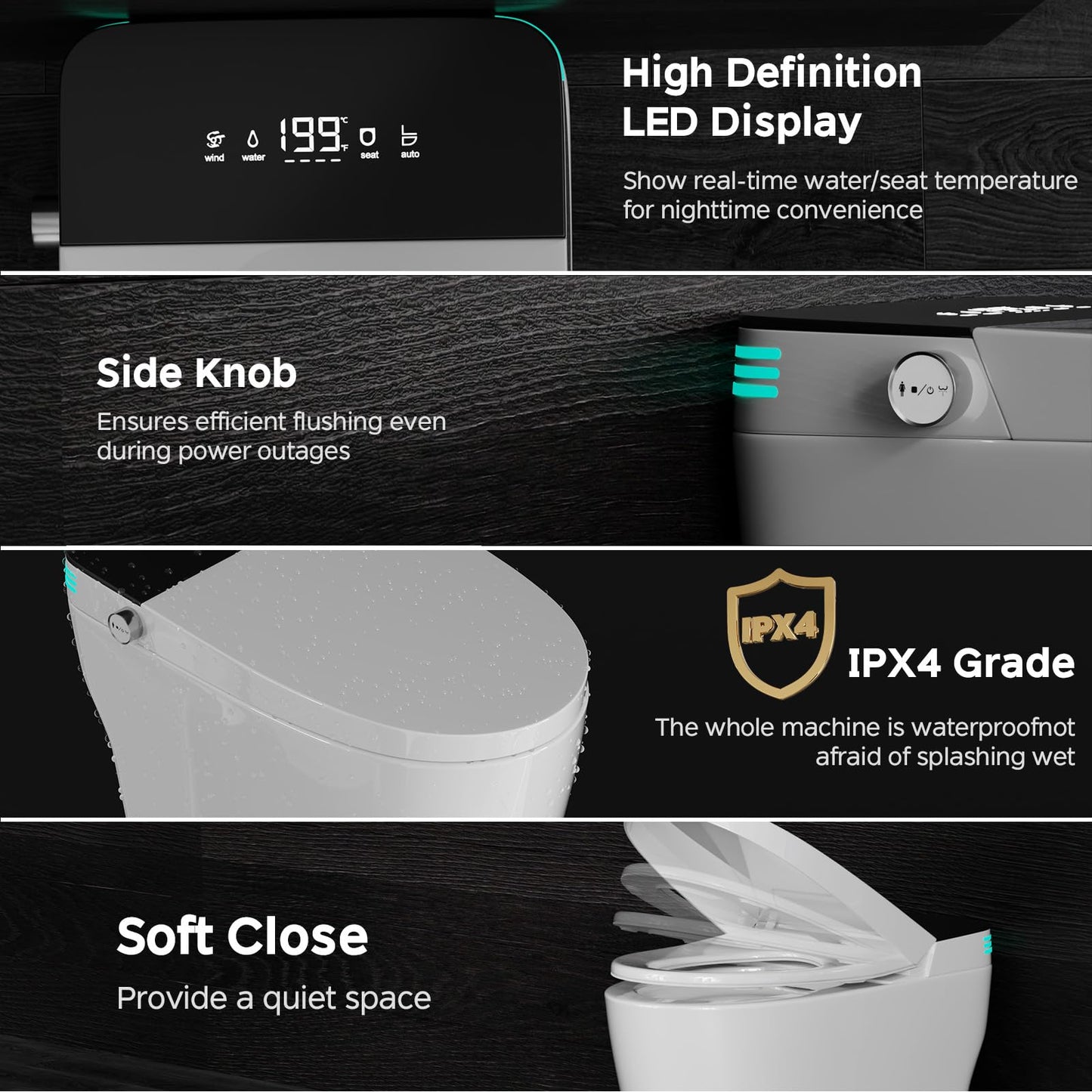 WITMYA Smart Toilet with Bidet Built In, One Piece Bidet Toilet with Auto Dual Flush, Foam Shield, Modern Elongated Tankless Toilet with Foot Sensor, Heated Bidet Seat, Warm Water & Dryer,LED Display