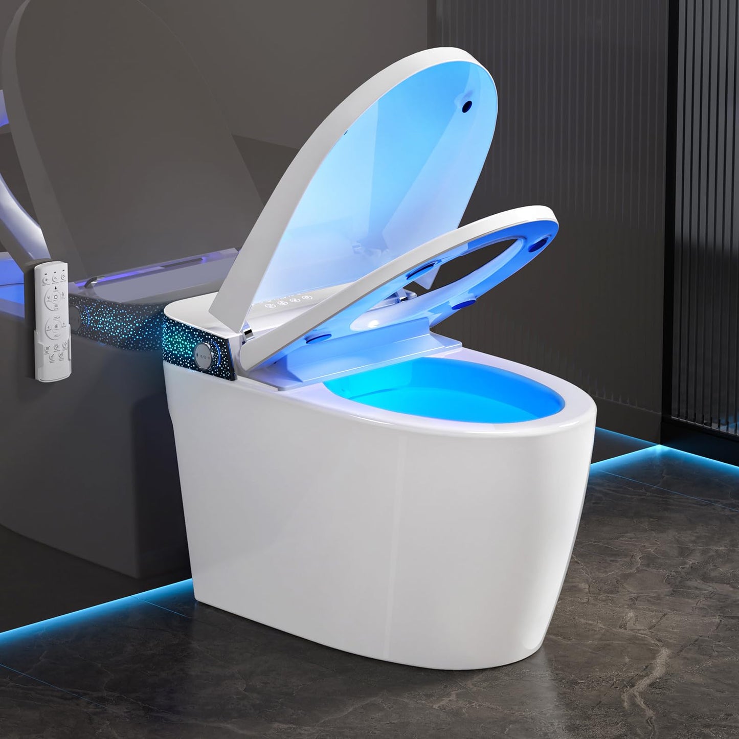 Smart Toilet with Bidet Built in, Elongated Bidet Toilet with Auto Soft Open/Close, Auto Flush, One Piece Toilet with Warm Wash & Dryer, Heated Seat, LED & Night Light, Self-Cleaning, Full/Half Flush