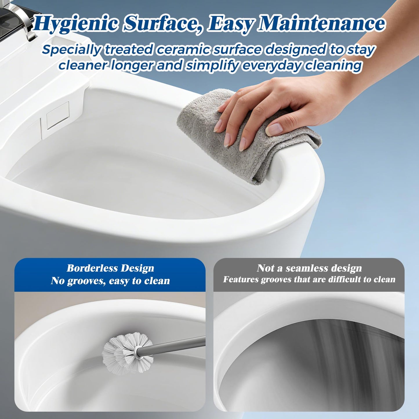 CLIRASS Smart Toilet with Bidet, Electric Bidet Toilet with Auto Powerful Flush, Auto Open/Close, Foot Sensor, Heated Elongated Seat (ADA Comfort Height), Night Light, Deodorization Remote (White)