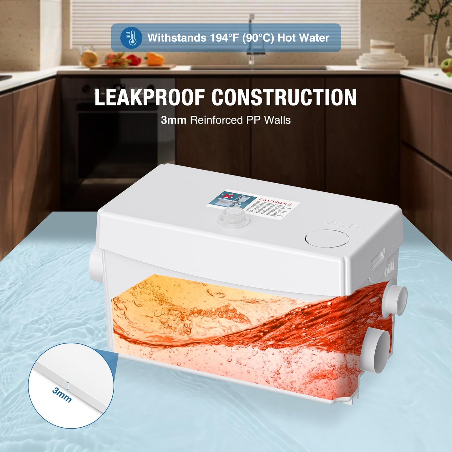 CrestWave Powerful 300W Sink Pump, 23ft Head, 110LPM Flow with 3 Water Inlets - Ideal for Basement, Kitchen, Sink, Shower, Bathtub, Laundry, Waste Water, Boats, RV, Home, Off-Grid Sewage Systems