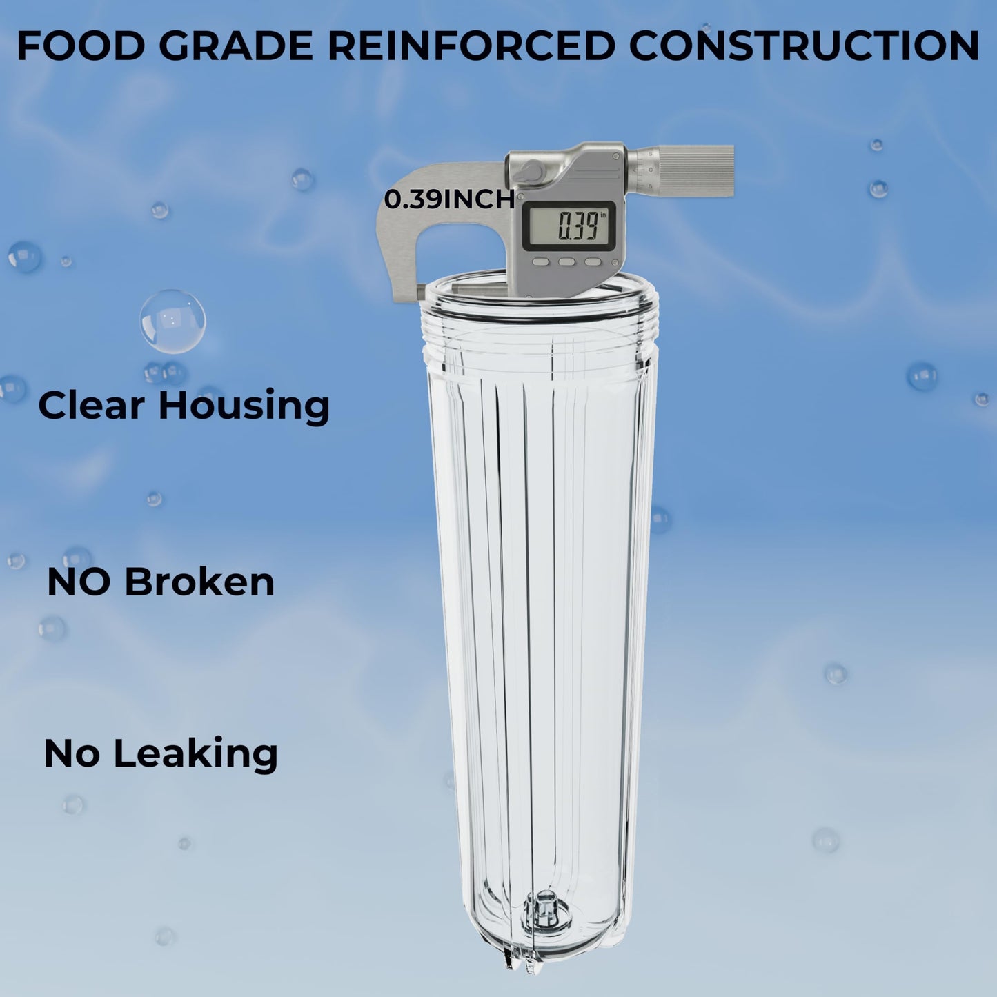 Purcooflow 20" x 4.5" Whole House Water Filter Housing – 1" NPT Stainless Steel Ports, Heavy Duty Clear Filter Sump – Double O-Ring Leak-Proof with Pressure Release Valve – Fits All 20x4.5 Filters