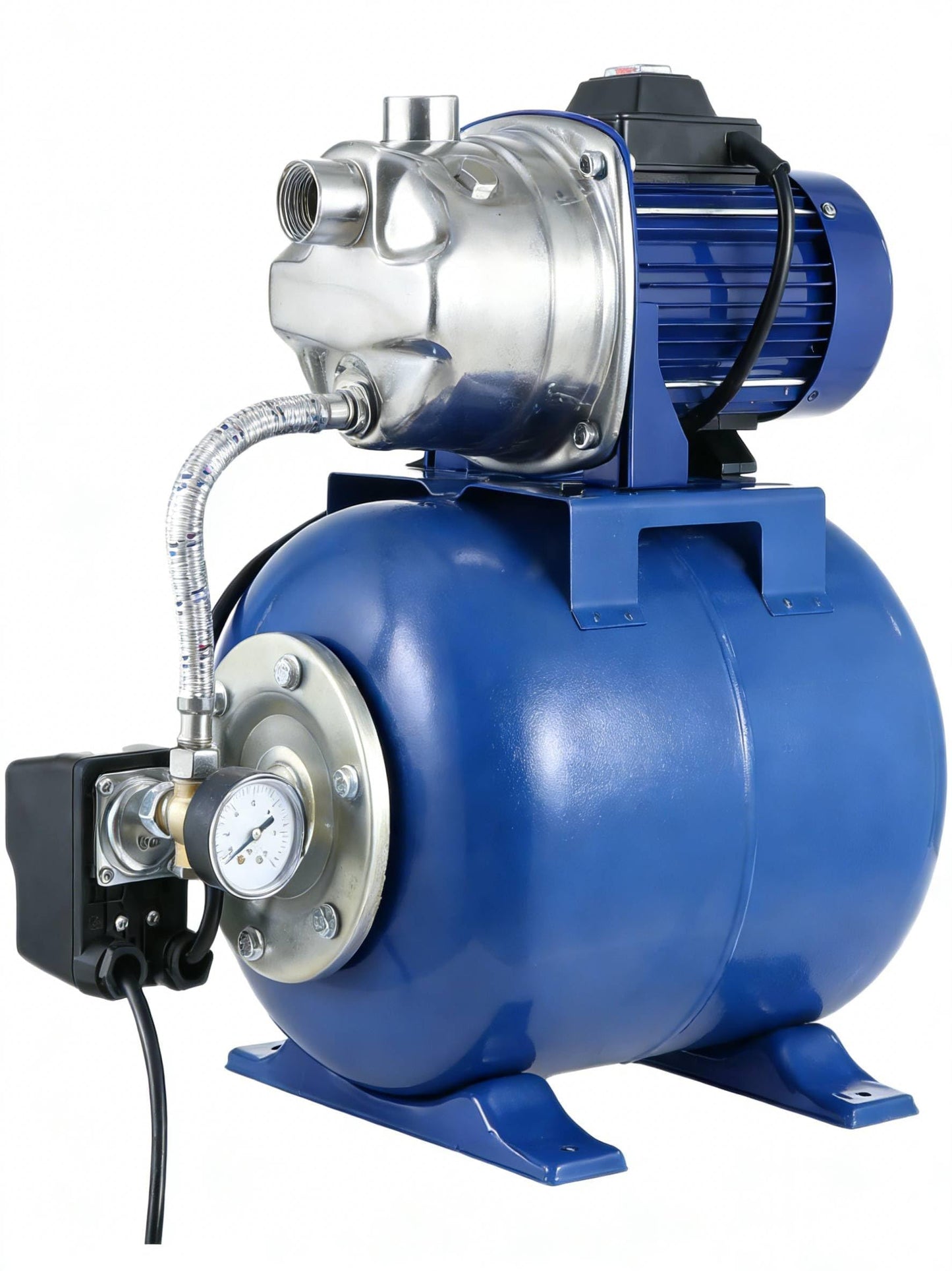 1.6HP Stainless Steel Shallow Well Pump with Pressure Tank - Up to 1320 GPH, 115V, 164FT, Automatic Water Booster Jet Pump for Home, Farm, Garden, Yard (Blue)