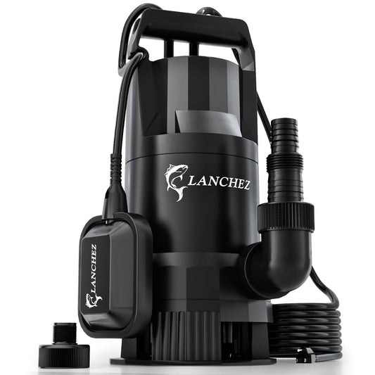 LANCHEZ 1.6HP 6000GPH Sump Pump, High Flow Submersible Water Pump with Float Switch, Automatic Transfer Water Pump for Swimming Pool Basement Flooded Pit Sewage Sink Tub, Black