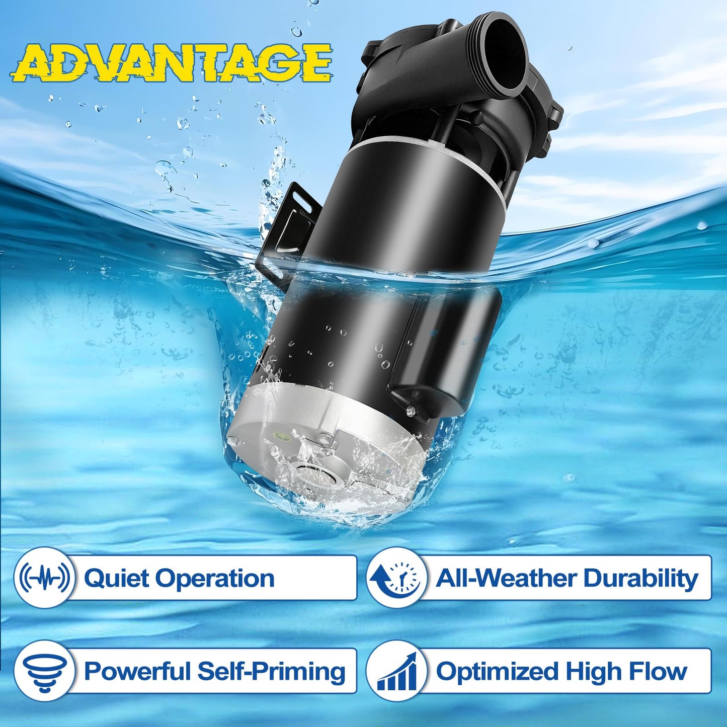 3722021-1D 56 Frame 5 hp Spa Pump, 2-Speed 230V Hot Tub Pump Standard Pool Pump, 2" Inlet/Outlet, Compatible with Waterway Executive 50