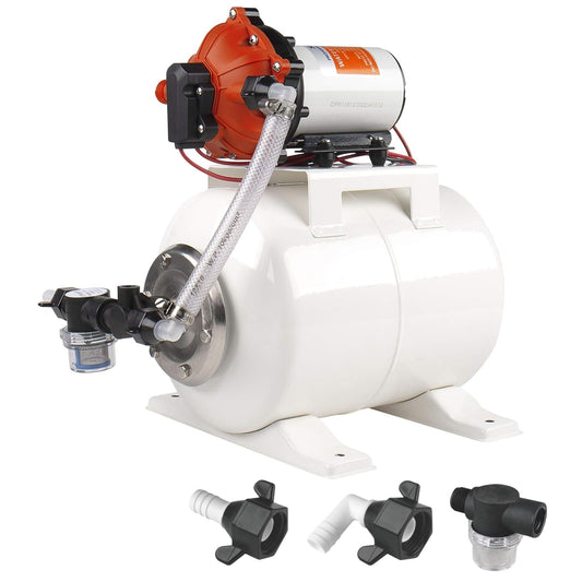 SEAFLO 55 Series rv water pump Pump System with 2 Gallon Accumulator Tank, 12V DC, 60 PSI, 5.5 GPM Self Priming, Smart Pressure Switch NSF, CE & Rohs Certified, UL Listed, 4-Year Warranty