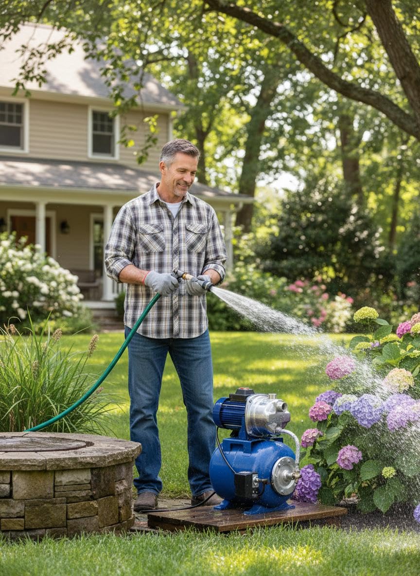 1.6HP Stainless Steel Shallow Well Pump with Pressure Tank - Up to 1320 GPH, 115V, 164FT, Automatic Water Booster Jet Pump for Home, Farm, Garden, Yard (Blue)