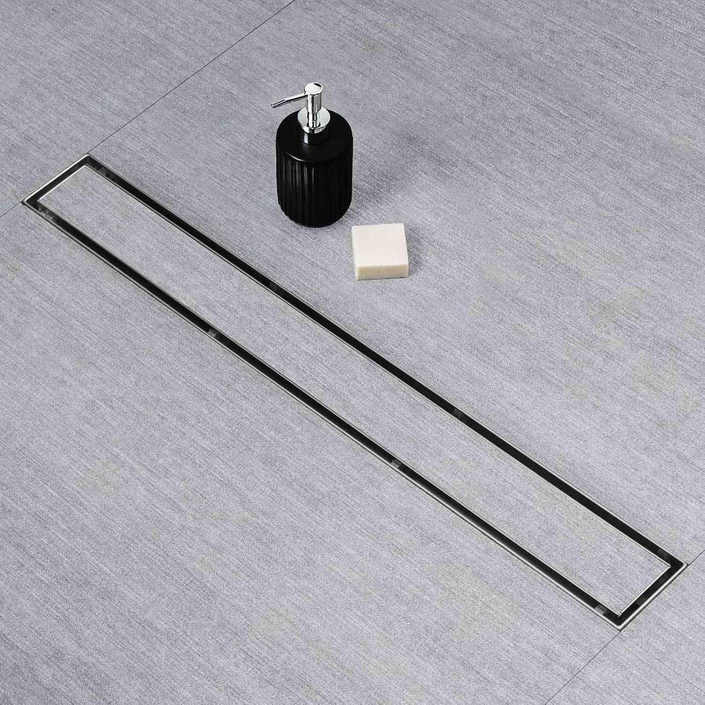 SaniteModar Linear Shower Drain, Shower Drain 60 inch 2 in 1 Tile Insert and Flat Cover, Brushed 304 Stainless Steel Linear Drain with Leveling feet and Hair Strainer