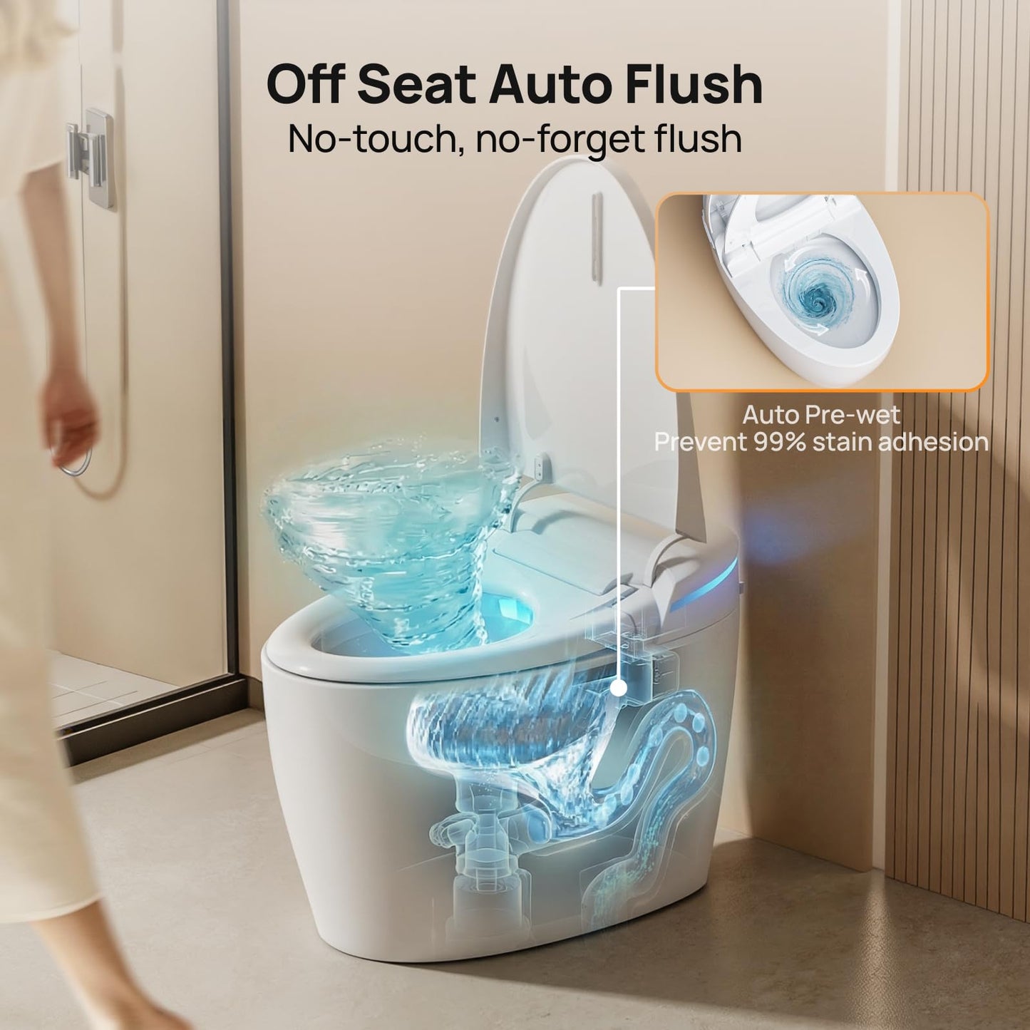 Smart Toilet with Bidet Built-in: Bidet Toilet with Washing Child Friendly Modes, Toilet Bidet with Heated Seat, One Piece Toilet with Warm Water, Dryer, Remote, Foot Sensor, Auto Flush Lid&Seat