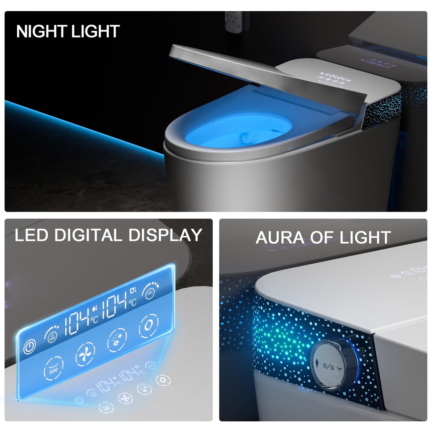 Smart Toilet with Bidet Built in, Elongated Bidet Toilet with Auto Soft Open/Close, Auto Flush, One Piece Toilet with Warm Wash & Dryer, Heated Seat, LED & Night Light, Self-Cleaning, Full/Half Flush