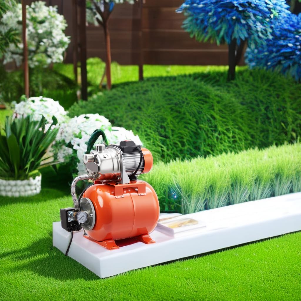 GarveeTech 1.6HP Shallow Well Pump With Pressure Tank, Stainless Steel Water Transfer Pump, 115V Water Pump With Automatic Pressure Switch, Electric Utility Pump for Garden, Pool, Well, Irrigation