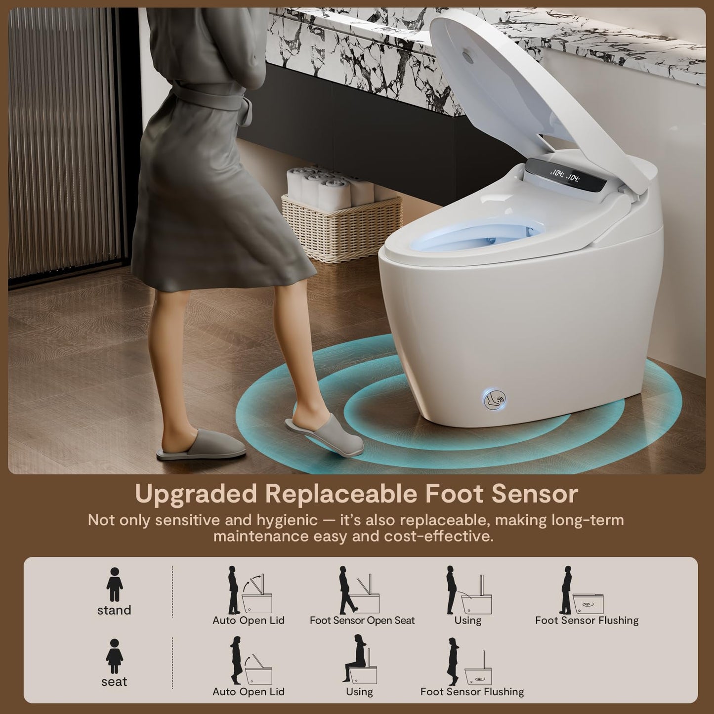 Smart Toilet with Bidet Built in, Automatic Smart Toilet with Foam Shield and Touchless Auto Open/Close Lid, Tankless Elongated One Piece Toilet with Warm Water Heated Seat Dryer for Bathroom
