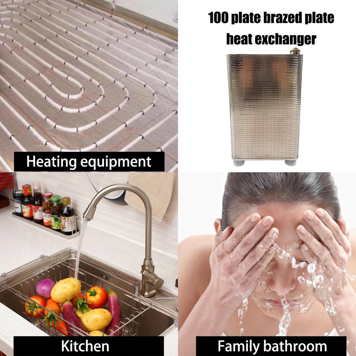 INTBUYING 100 Plate Heat Exchanger Water to Water Brazed Plate Heat Exchanger SUS304 Stainless Steel Heat Exchanger for Water Heating Floor Heating