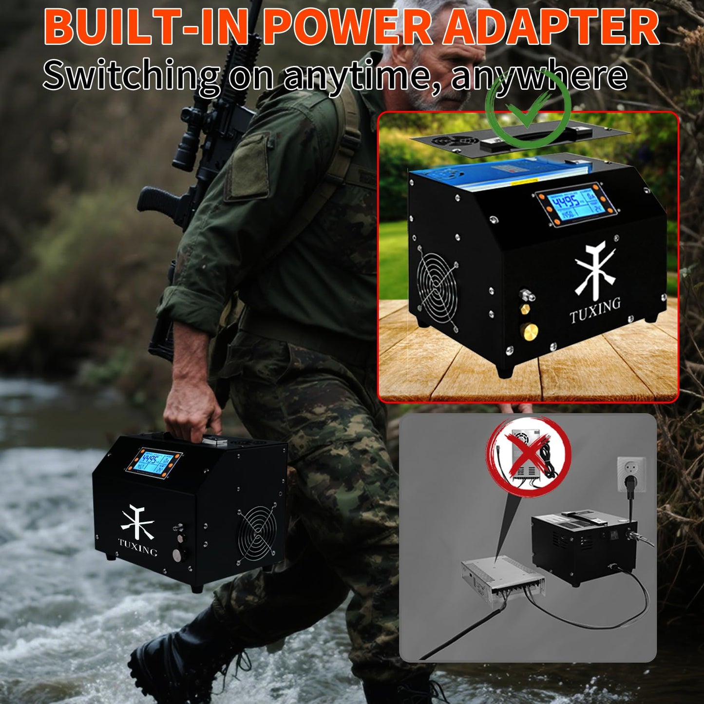 TUXING PCP Air Compressor 4500Psi, Auto-Stop High Pressure Compressor, Equipped with Water Cooling System, Scuba Diving Tank Pcp Air Rifles Charging 110V (‎TXET063)
