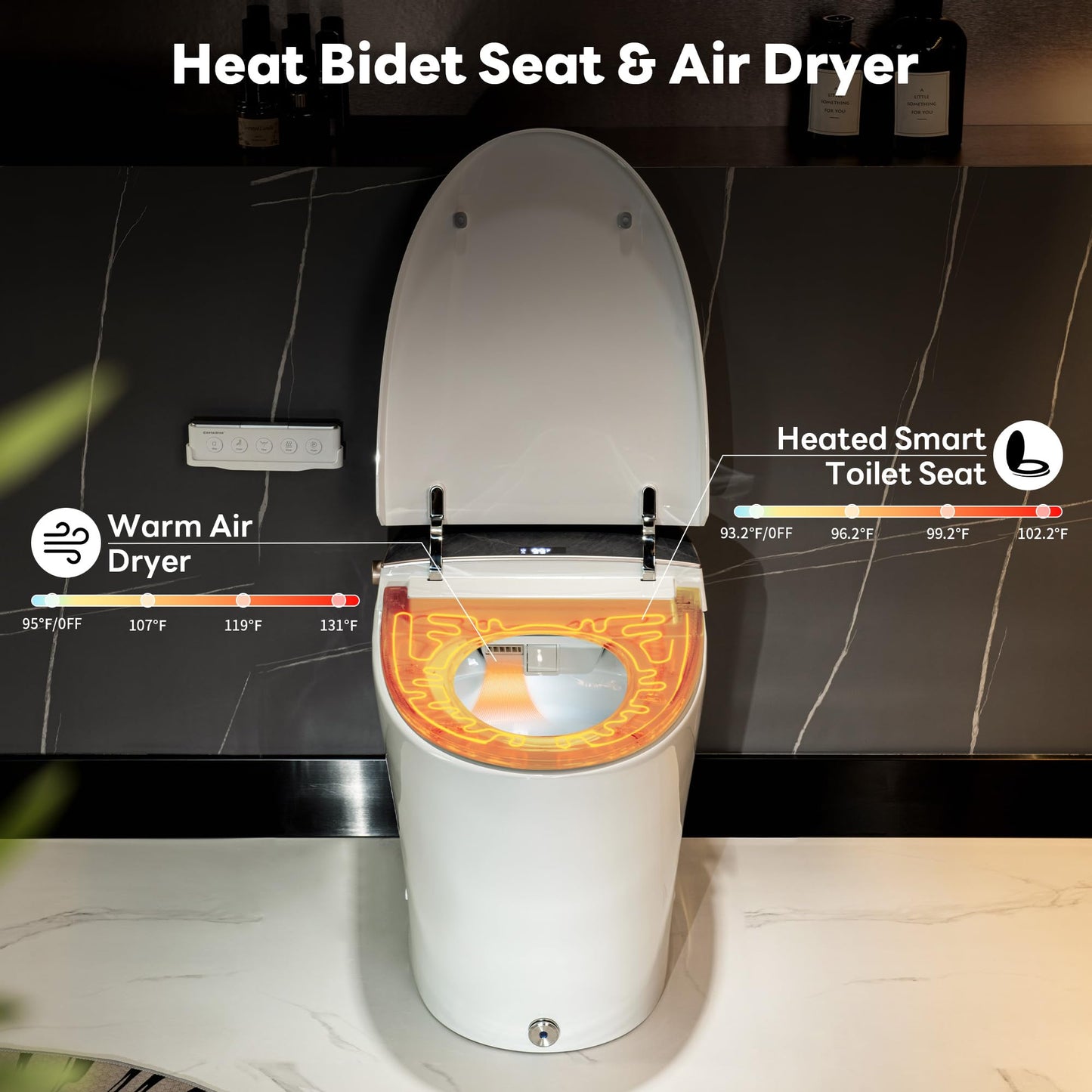 Casta Diva Smart Toilet with Bidet Built in, Auto Open/Close, Foam Shield, 1000g MaP Flush, Heated Seat, Foot Kick & Blackout Flush, Bidet Toilet with Night Light for Bathrooms