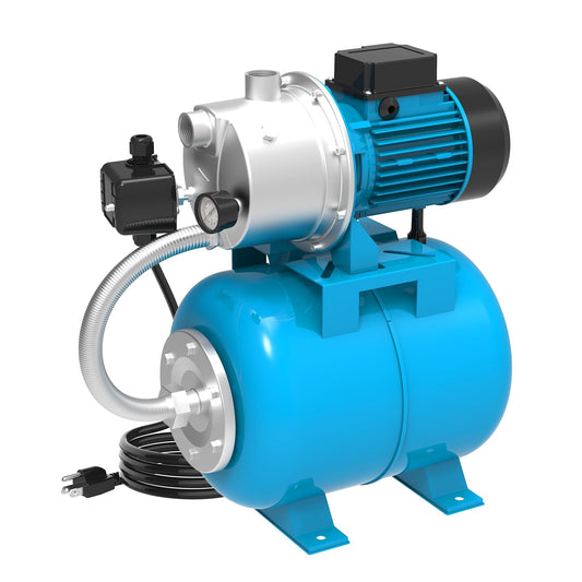 LEO Shallow Well Pump with Pressure Tank 1.5HP, Irrigation Jet Pump 1200 GPH Automatic Booster Sprinkler System,Stainless Steel Water Transfer Camp Pumps for Home, Garden, Lawn