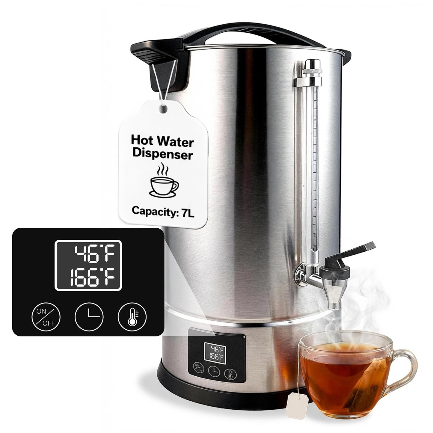 GKFF Hot Water Dispenser, 7L(30 Cups) Hot Water Boiler Urn, 304 Stainless Steel Electric Water Boiler, Digital Temperature Control, Keep Warm, Boil-Dry Protection, for Tea, Coffee & Baby Formula