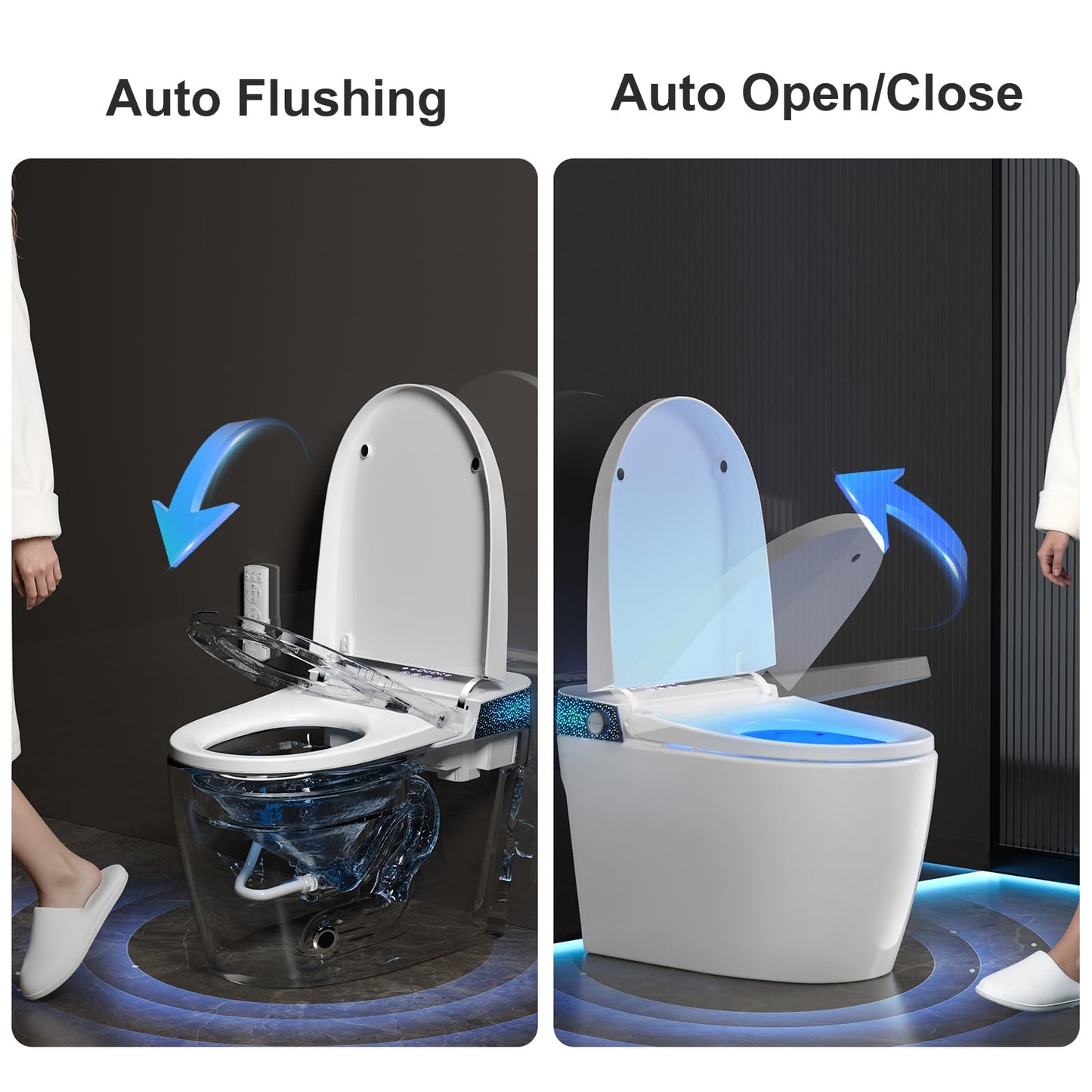 Smart Toilet with Bidet Built In, Modern Tankless Bidet Toilet with Auto Open/Close, Self-cleaning, Instant Warm Water&Dry, Heated Seat, One-Piece Toilet with Night Light, Auto Flush
