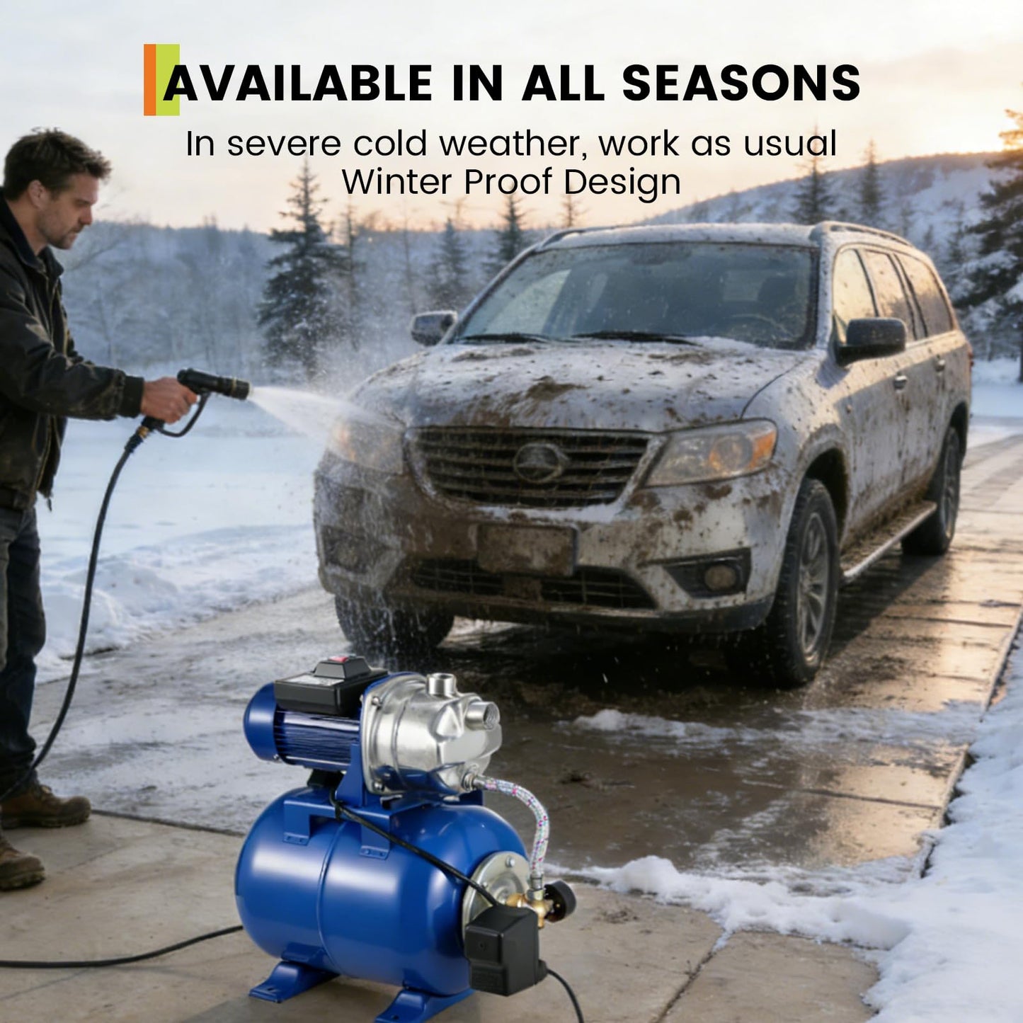 1HP Stainless Steel Shallow Well Pump with Pressure Tank – 130ft Max Lift, 20ft Suction Lift, Automatic Pressure Switch, Water Transfer & Irrigation Combo for Farm, Cabin & Home Use