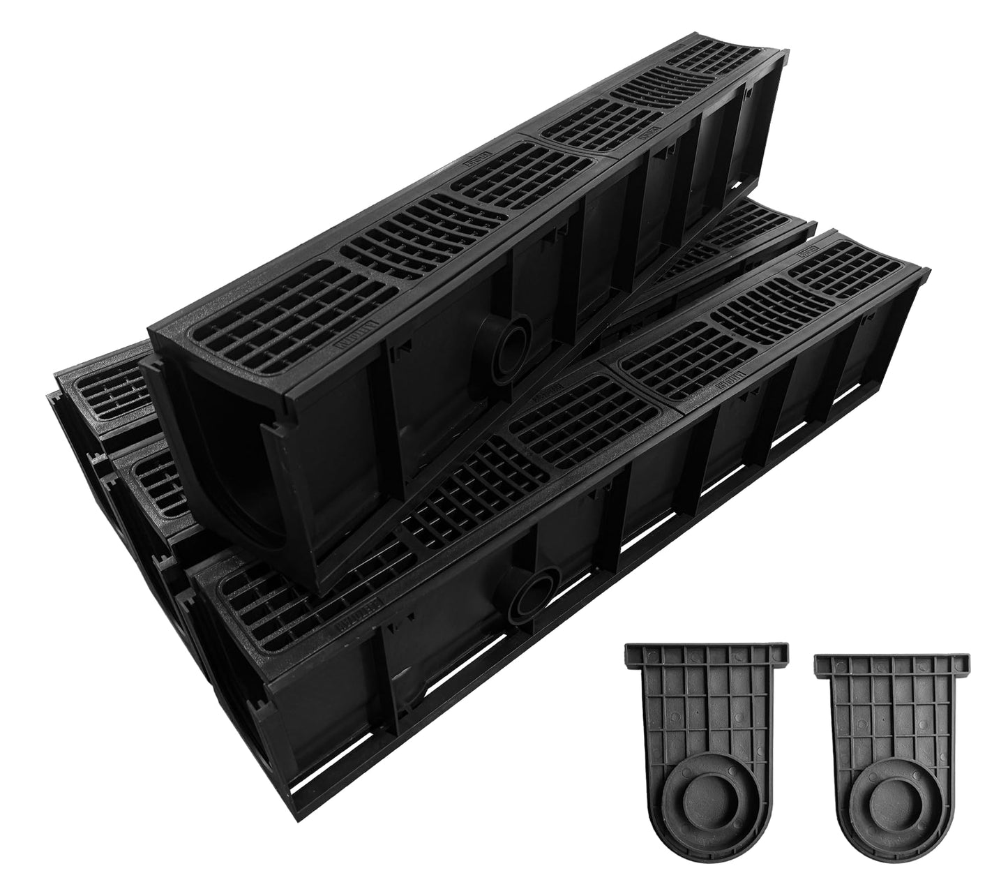Natotela Driveway Channel Drain with HDPE Grate-39.4x6.3x7.8in Deep Profile Trench Drain System for Garage,4 Pack Total Length 157.5in,Heavy Duty Trench Drain for Parking Lot,Concrete