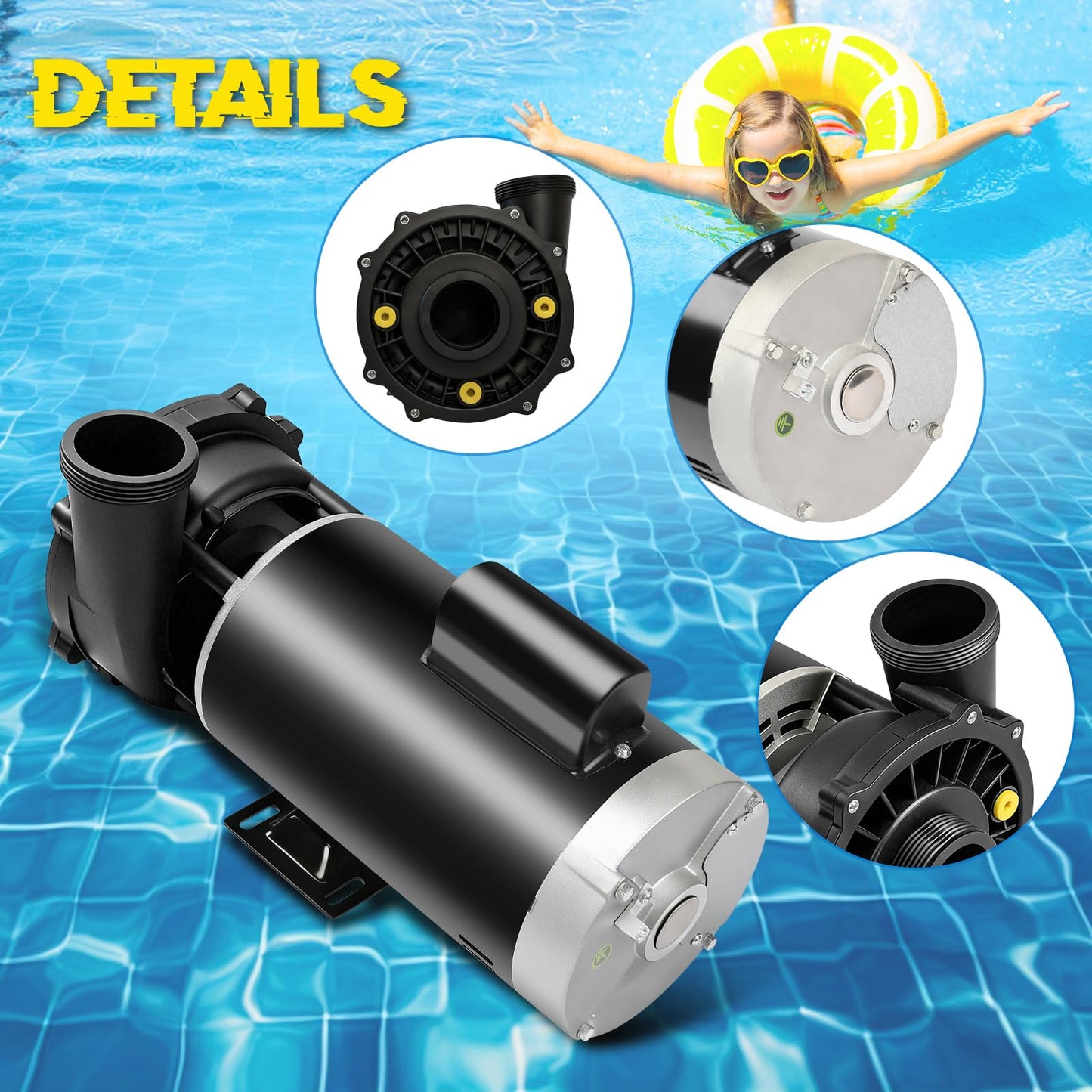 3722021-1D 56 Frame 5 hp Spa Pump, 2-Speed 230V Hot Tub Pump Standard Pool Pump, 2" Inlet/Outlet, Compatible with Waterway Executive 50