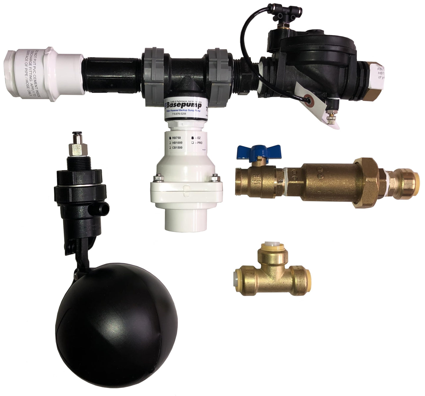 Basepump RB750-EZ Premium Water Powered Backup Sump Pump - Reliable Auto Sump Pump Backup System with High Water Alarm for Basement Flood Prevention - No Battery or Electricity Needed