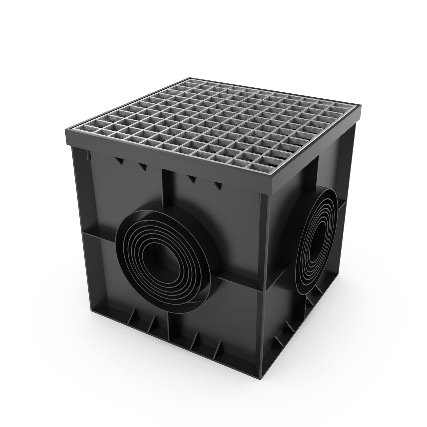 Vodaland - 16x16 Inch Catch Basin. PPE Plastic with Galvanized Stamped Steel Grate and Sediment Basket Included.