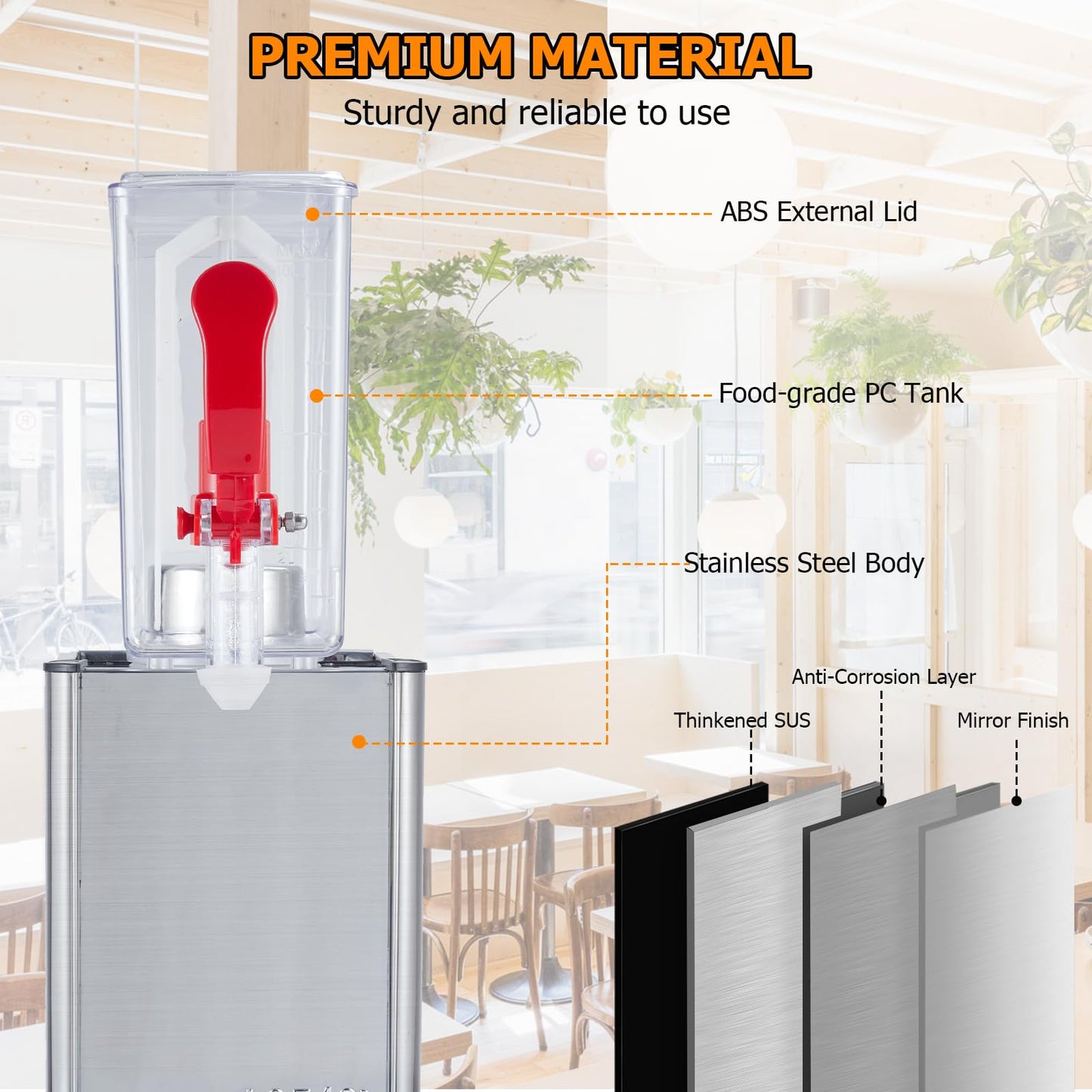 Commercial Beverage Dispenser, Towallmark 1 Tanks 2.64 Gallon 10L Commercial Juice Dispenser, 10 Liter Per Tank, 180W Stainless Steel Food Grade Ice Tea Drink Dispenser with Thermostat Controller