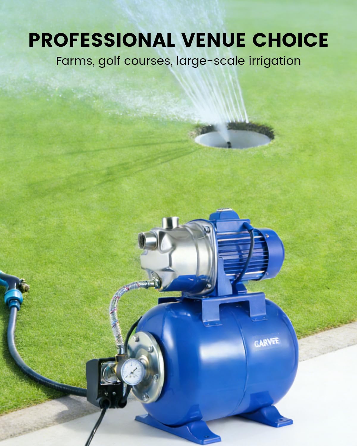1.6HP Stainless Steel Shallow Well Pump with Pressure Tank - Up to 1320 GPH, 115V, 164FT, Automatic Water Booster Jet Pump for Home, Farm, Garden, Yard (Blue)