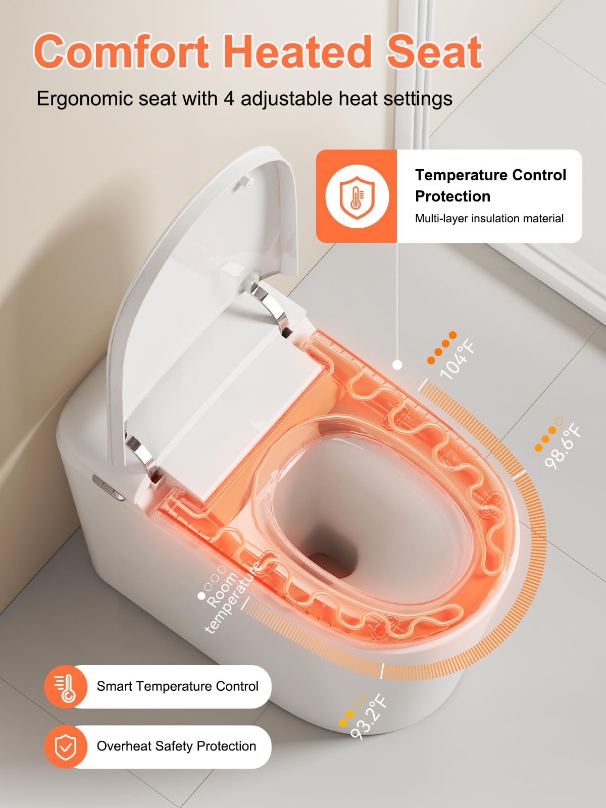 BAYTINA Smart Toilet with ADA Comfort Height Heated Seat, Night Light, Tankless Auto Toilet Flushing, Foot Sensor Operation, Modern Elongated One-Piece Toilet for Bathrooms