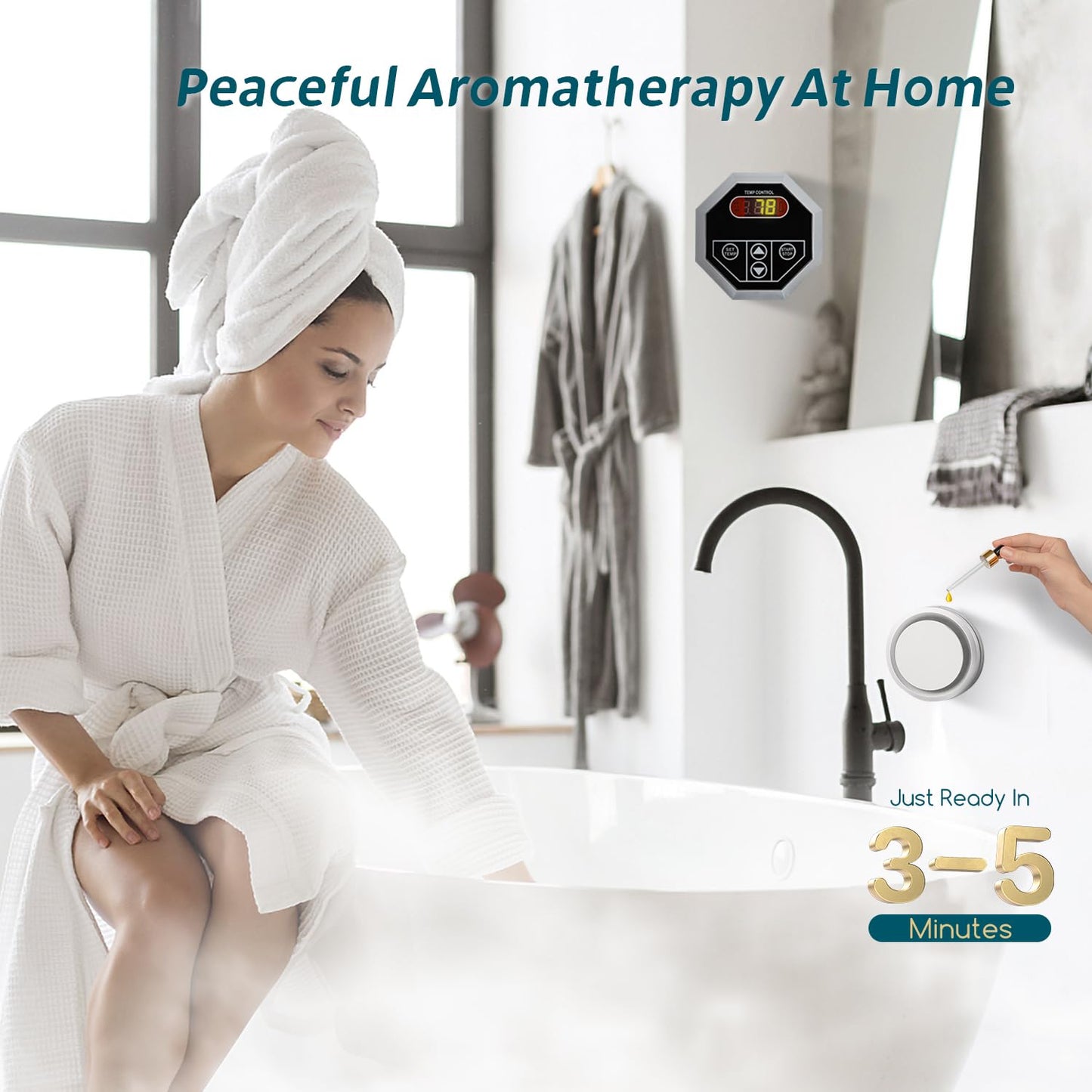 Hapyvergo Steam Shower Generator Kit 6KW for Bath Sauna SPA, Aromatherapy Steam Head, Self-draining System, LED Waterproof Controller 77-131℉For Home Commercial Use 220V