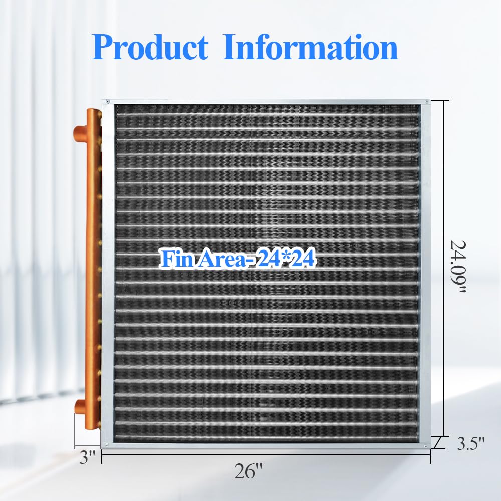 AB Water to Air Heat Exchanger 24x24 with Copper Ports 1" for Outdoor Wood Furnaces, Residential Heating and Cooling, and Forced Air Heating