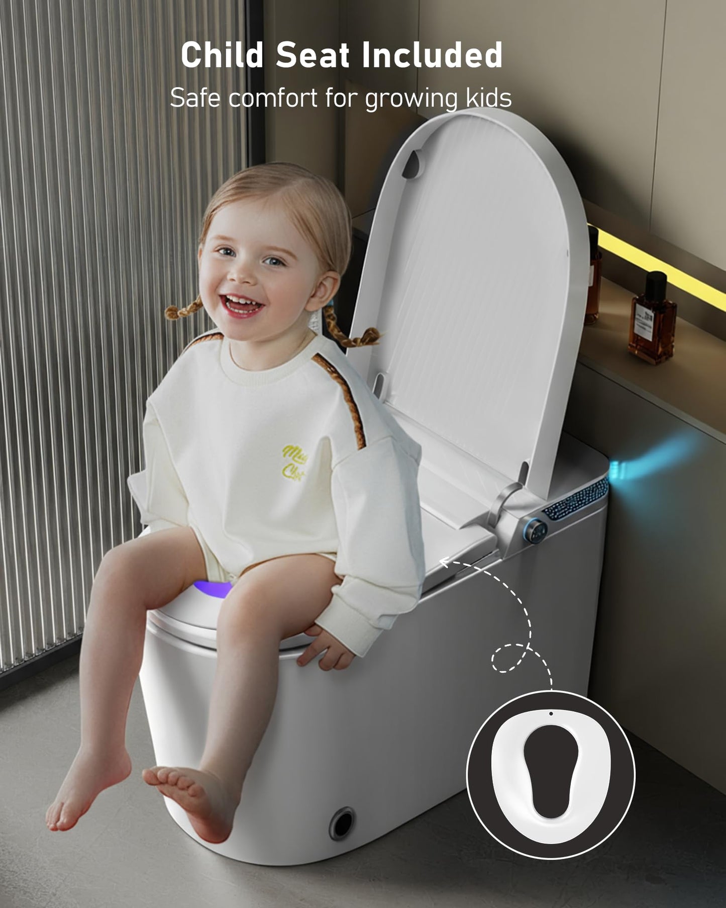 Smart Toilet with Bidet Built-In-Tank: Water Temp Adjustable Bidet Toilet with Child Seat, Heated Seat Modern Toilet, One Piece Toilets with Dryer Remote Foot Sensor Foam, Auto Lid&Seat, ADA Comfort