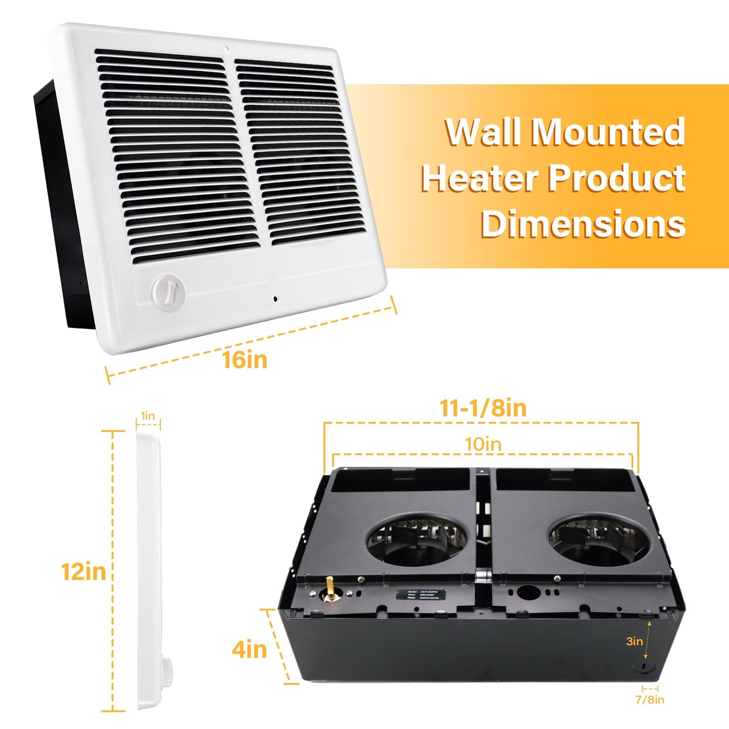 CSTC402TW Twin Electric Wall Heater(Part: 67527) with Thermostat -240/208V, 4000/3000W, 13648/10236 BTU Ideal for Large Rooms & Open Spaces, With High-Temp Safety Protection